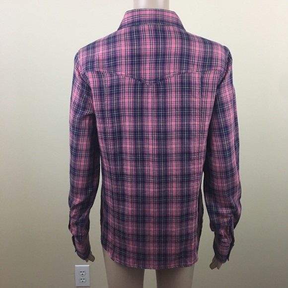 🌸 Bit & Bridle Small pink plaid snap button up - Picture 4 of 8